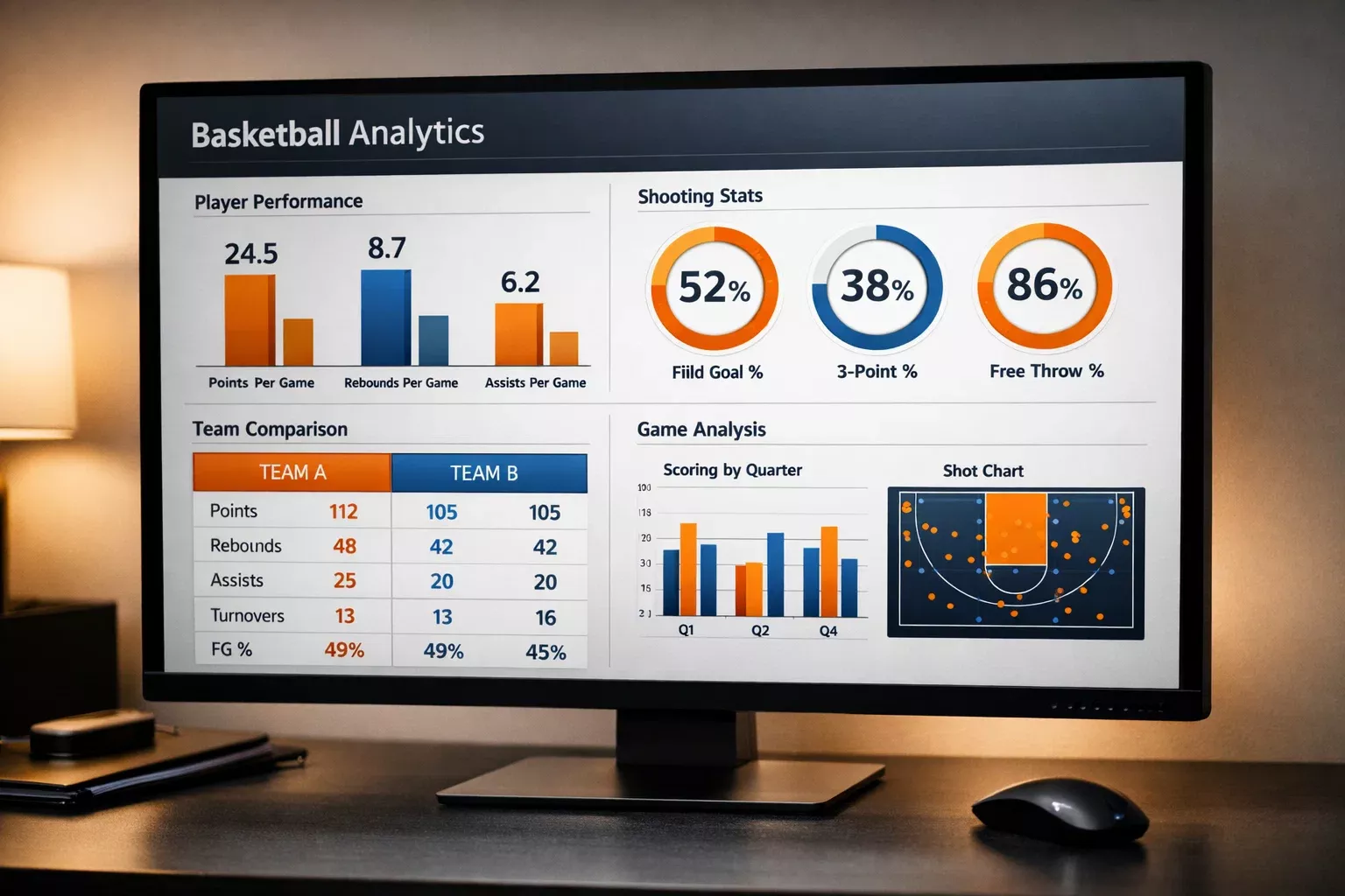 Infografía con métricas avanzadas de baloncesto NBA y rendimiento de equipos