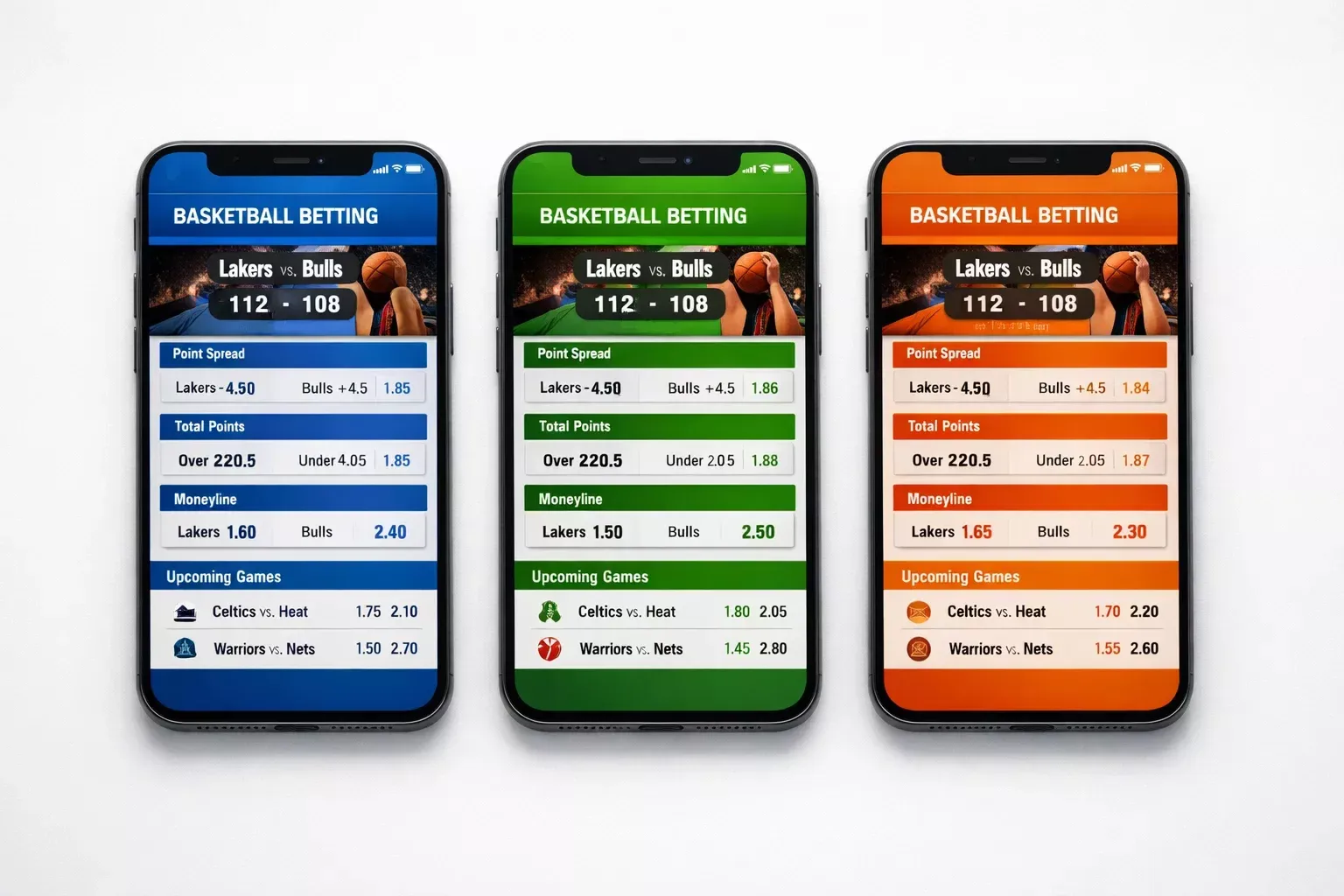Comparativa visual de interfaces de aplicaciones de apuestas deportivas en smartphone