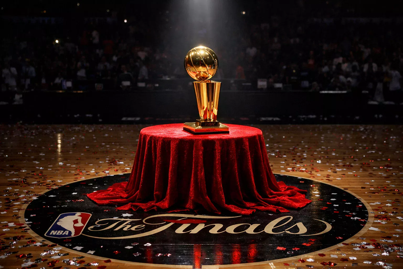 Presentación del trofeo Larry O'Brien en ceremonia de Finales NBA