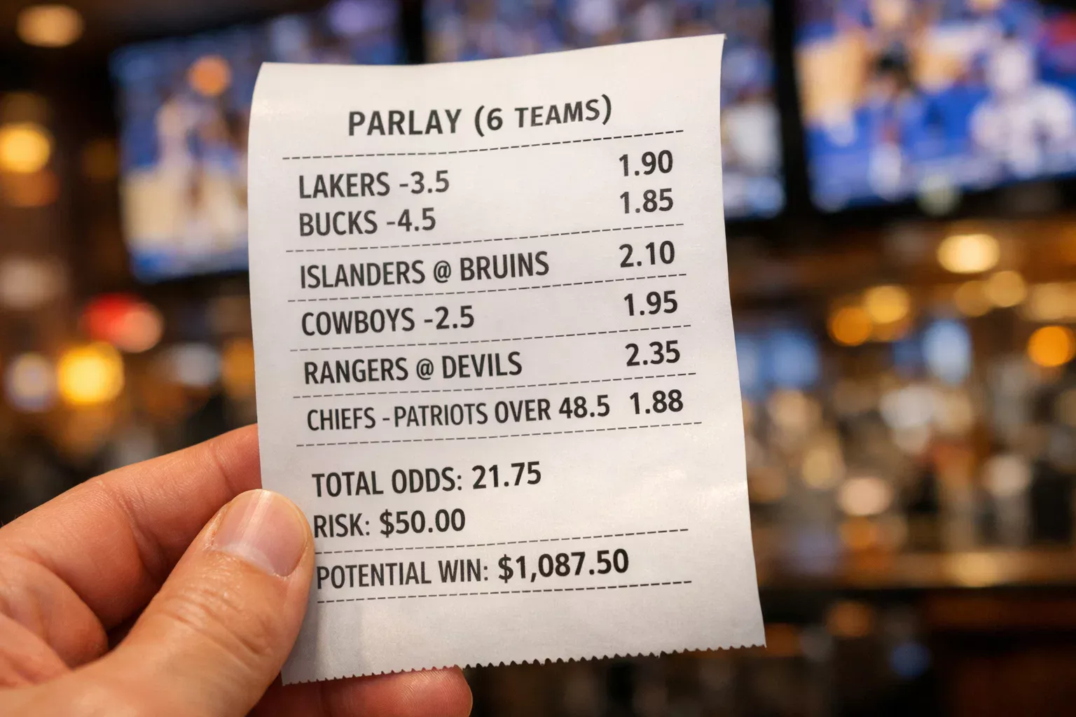 Boleto de apuesta combinada con múltiples selecciones de partidos NBA